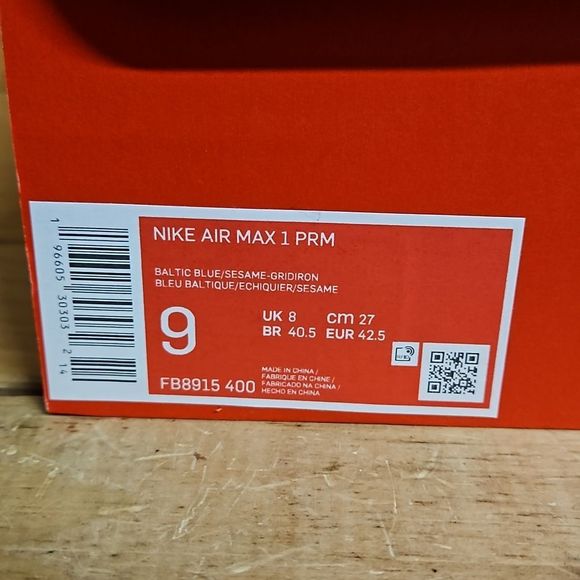 Nike Air Max 1 Blue Mens Running Shoe Sneaker FB8915-400 - Picture 10 of 15